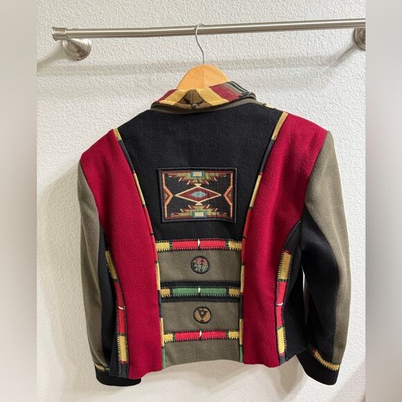 Vintage 90s Southwestern/Western Wool Jacket Red Green Yellow Women’s Medium - Picture 4 of 8